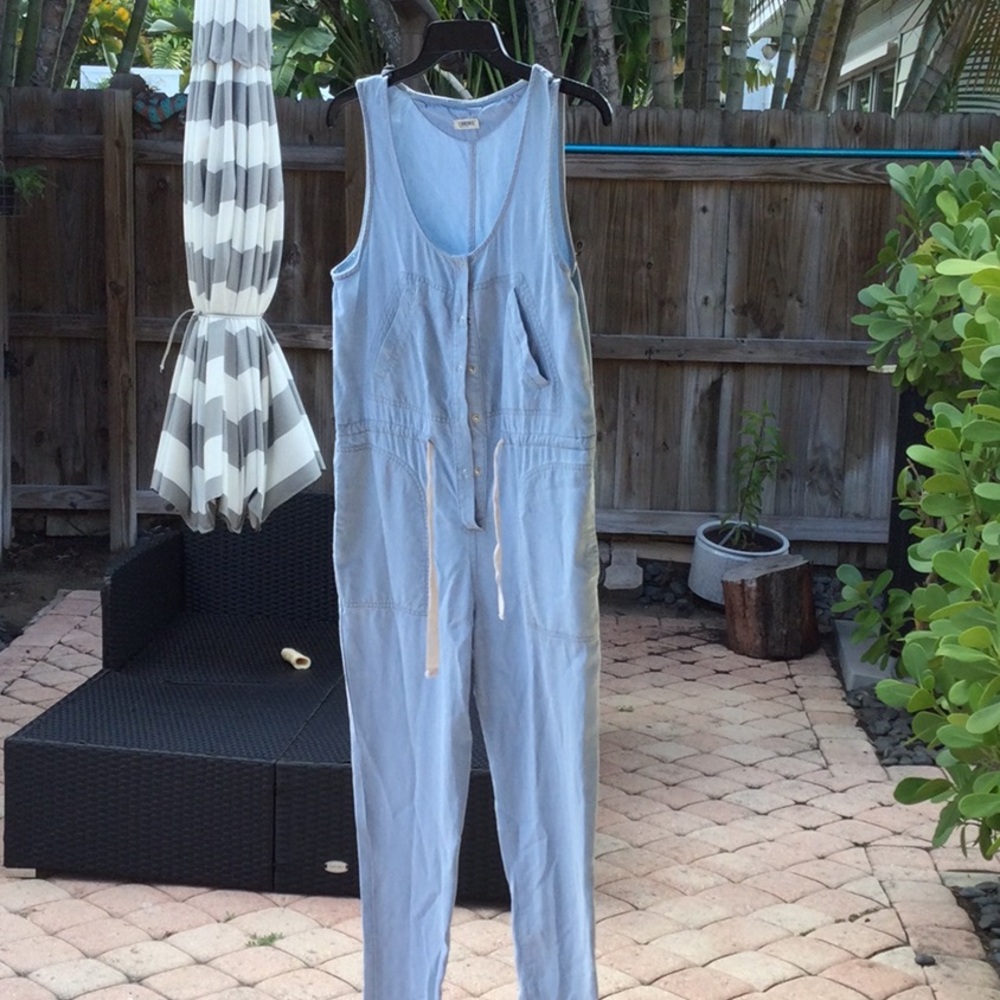 Casual Light Blue Sleeveless Drawstring Jumpsuit